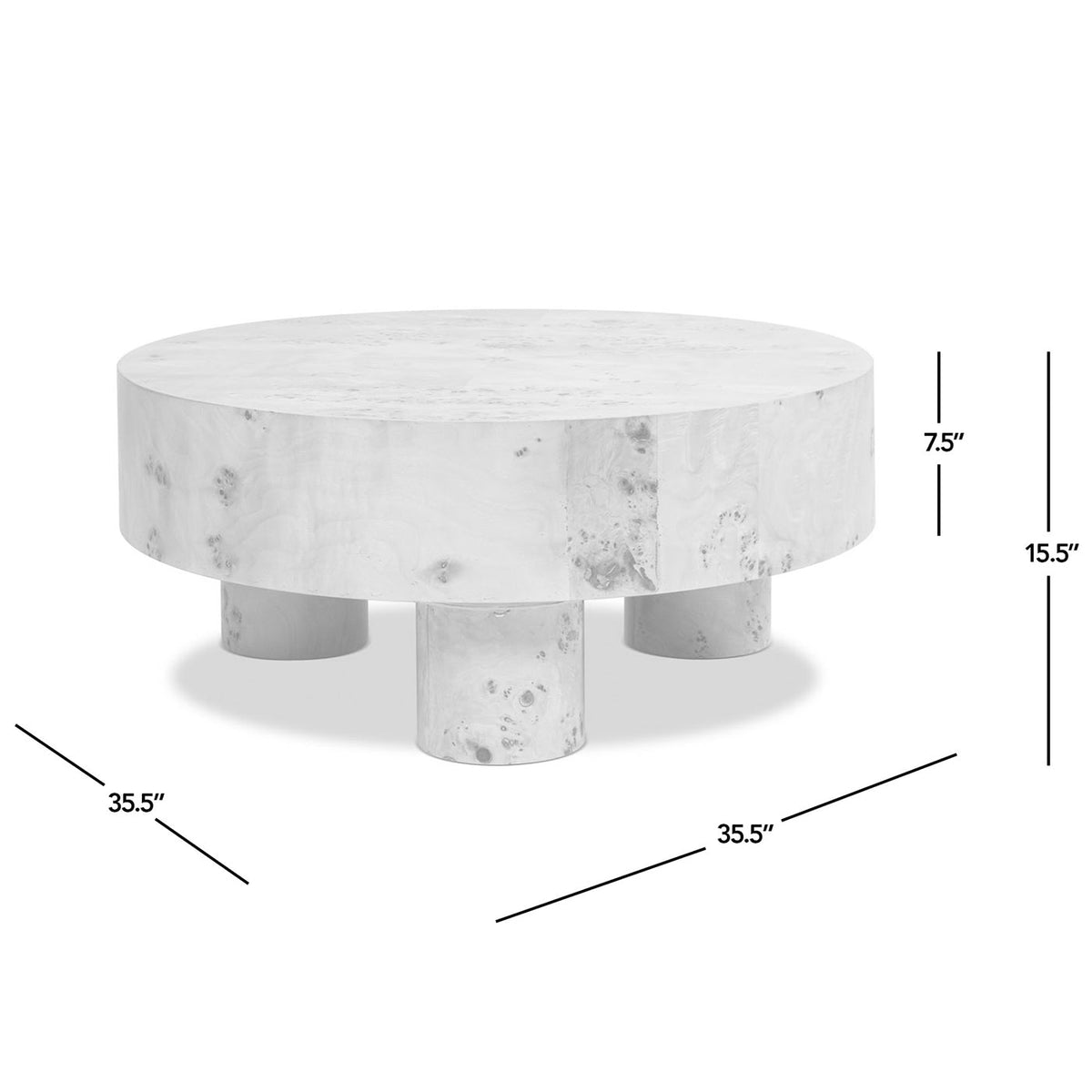 Nebula 35.5" Round Coffee Table with Pillar Legs - Warm Natural Brown Burl Wood