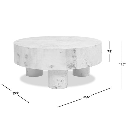Nebula 35.5" Round Coffee Table with Pillar Legs - Warm Natural Brown Burl Wood