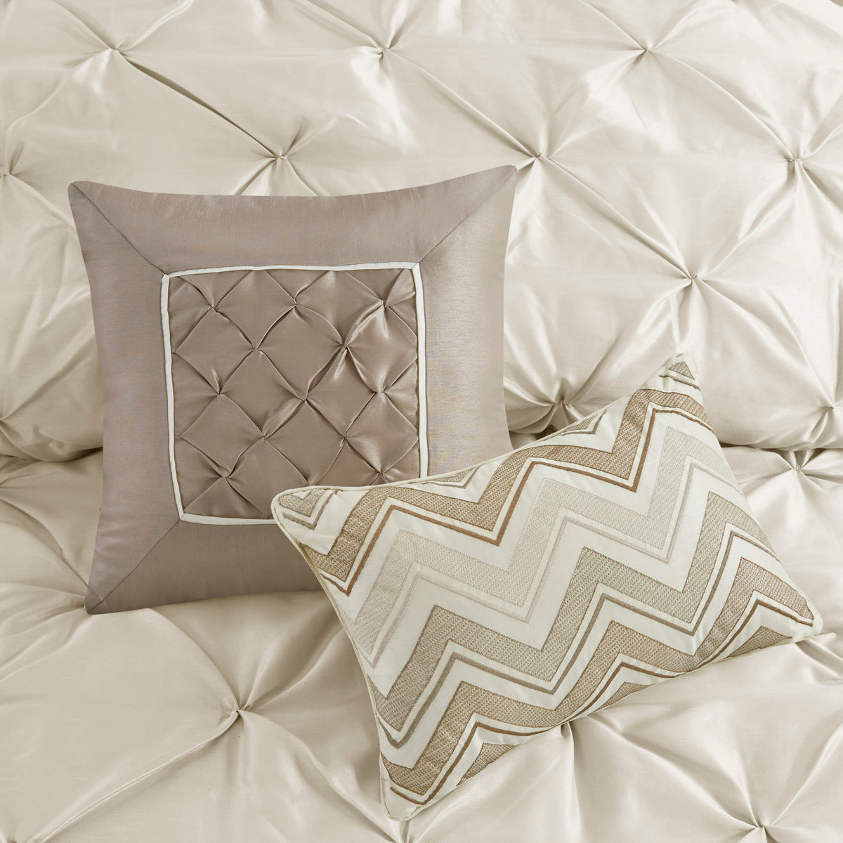 7 Piece Tufted Comforter Set Ivory Cal King