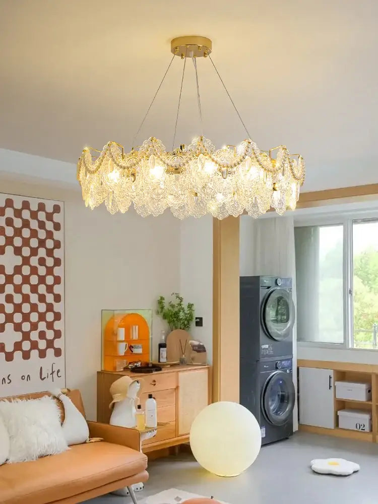 Elegant Modern Glass Gold Chandelier | Dining Room Lighting