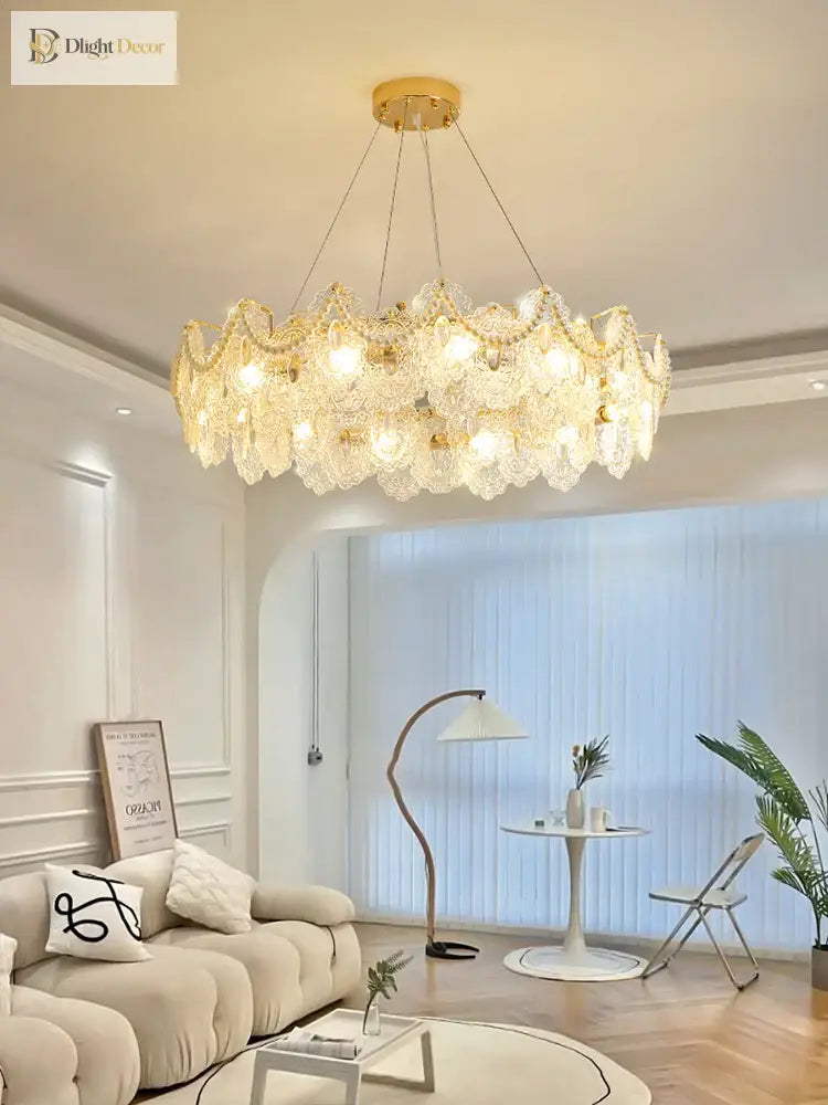 Elegant Modern Glass Gold Chandelier | Dining Room Lighting