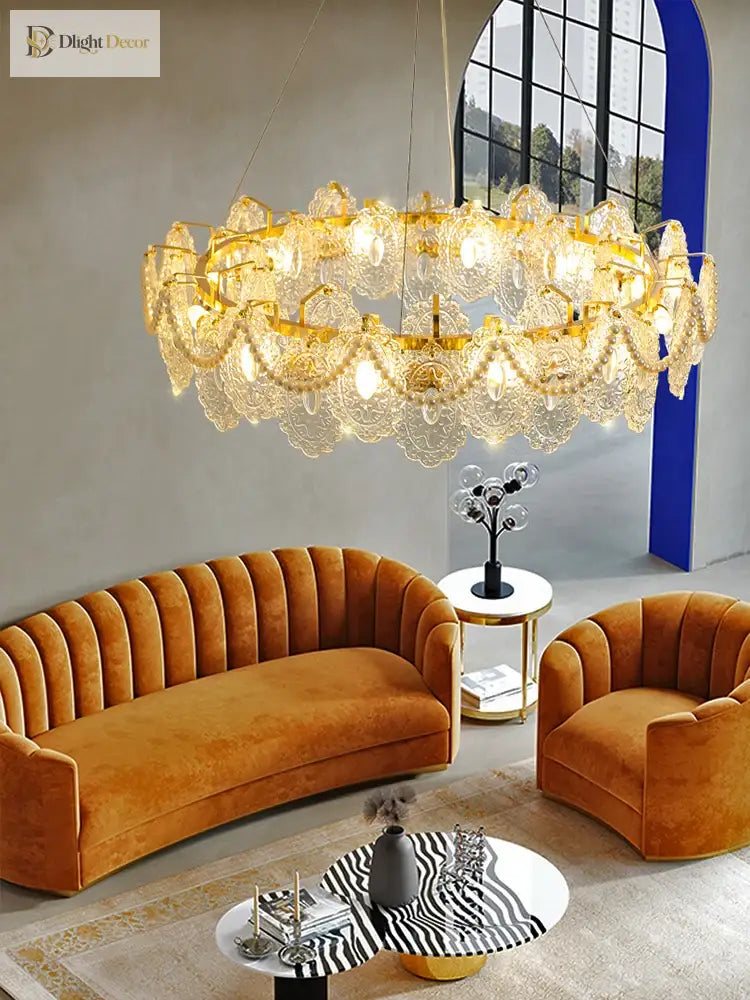 Elegant Modern Glass Gold Chandelier | Dining Room Lighting
