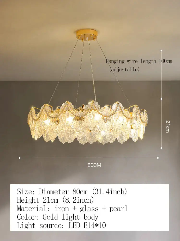 Elegant Modern Glass Gold Chandelier | Dining Room Lighting