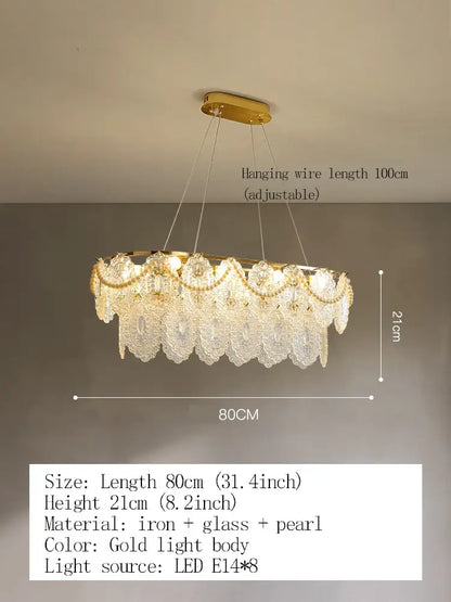 Elegant Modern Glass Gold Chandelier | Dining Room Lighting