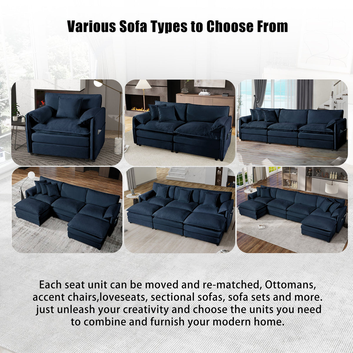 Modern Chenille Oversized Deep Seat Sectional Sofa
