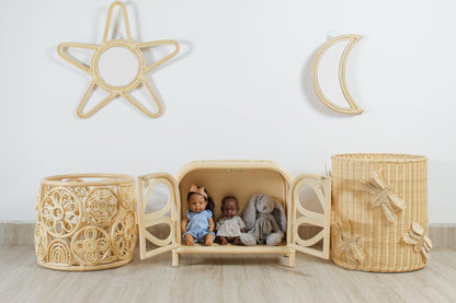 Rattan Moon Wall Mirror – Boho Space &amp; Mystical Kids Room Decor