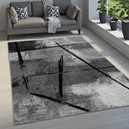Grey Black Area Rug Mondial with Abstract Paint Effect