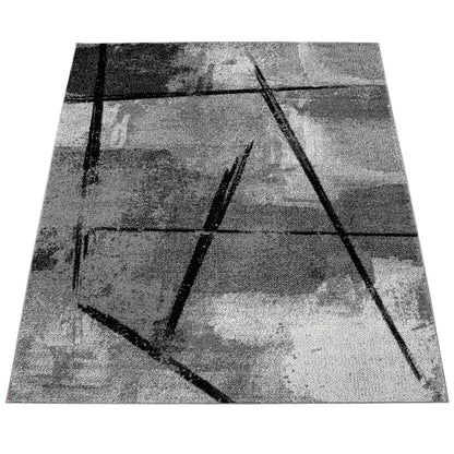 Grey Black Area Rug Mondial with Abstract Paint Effect