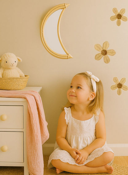 Rattan Moon Wall Mirror – Boho Space &amp; Mystical Kids Room Decor