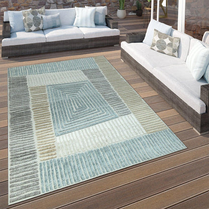 In- &amp; Outdoor Rug Marrakesh Carved Design - Brown Blue