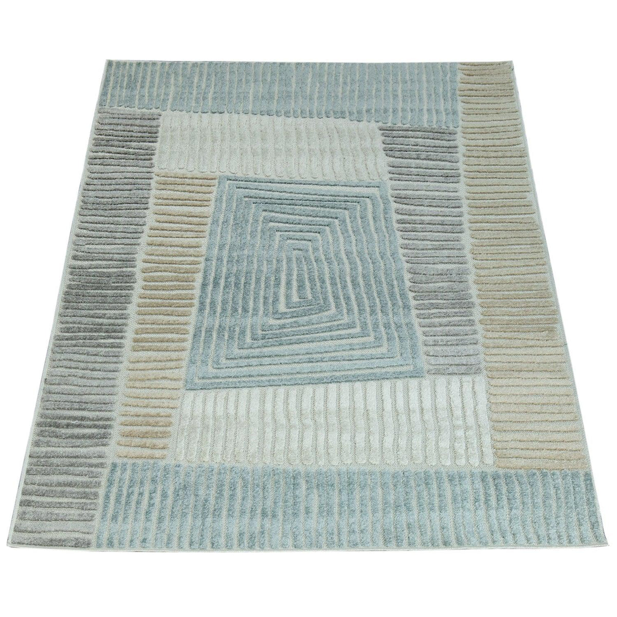In- &amp; Outdoor Rug Marrakesh Carved Design - Brown Blue