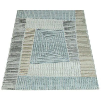In- &amp; Outdoor Rug Marrakesh Carved Design - Brown Blue