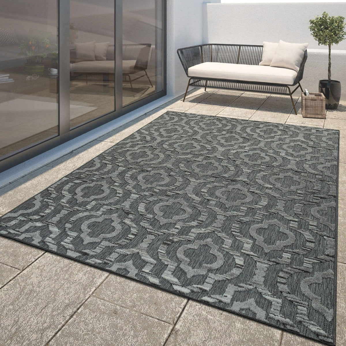In- &amp; Outdoor Rug Marrakesh Moroccan Ornaments - Dark Grey