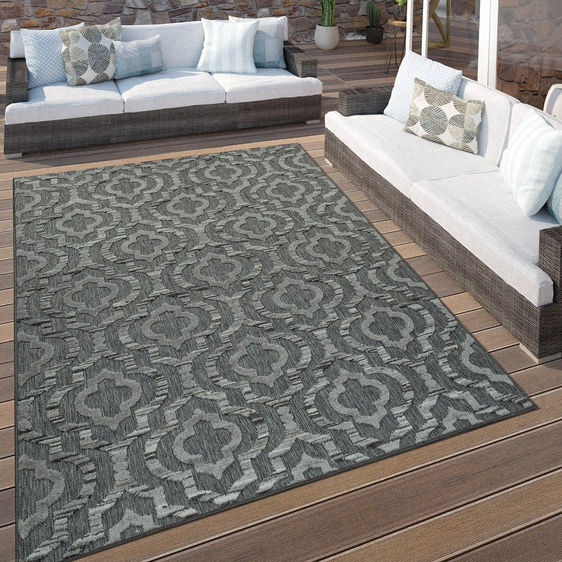 In- &amp; Outdoor Rug Marrakesh Moroccan Ornaments - Dark Grey