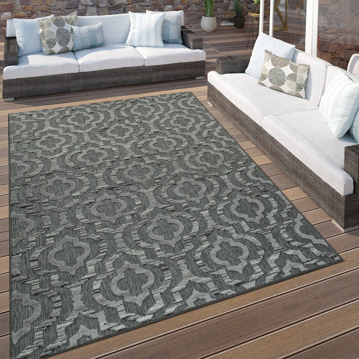 In- &amp; Outdoor Rug Marrakesh Moroccan Ornaments - Dark Grey