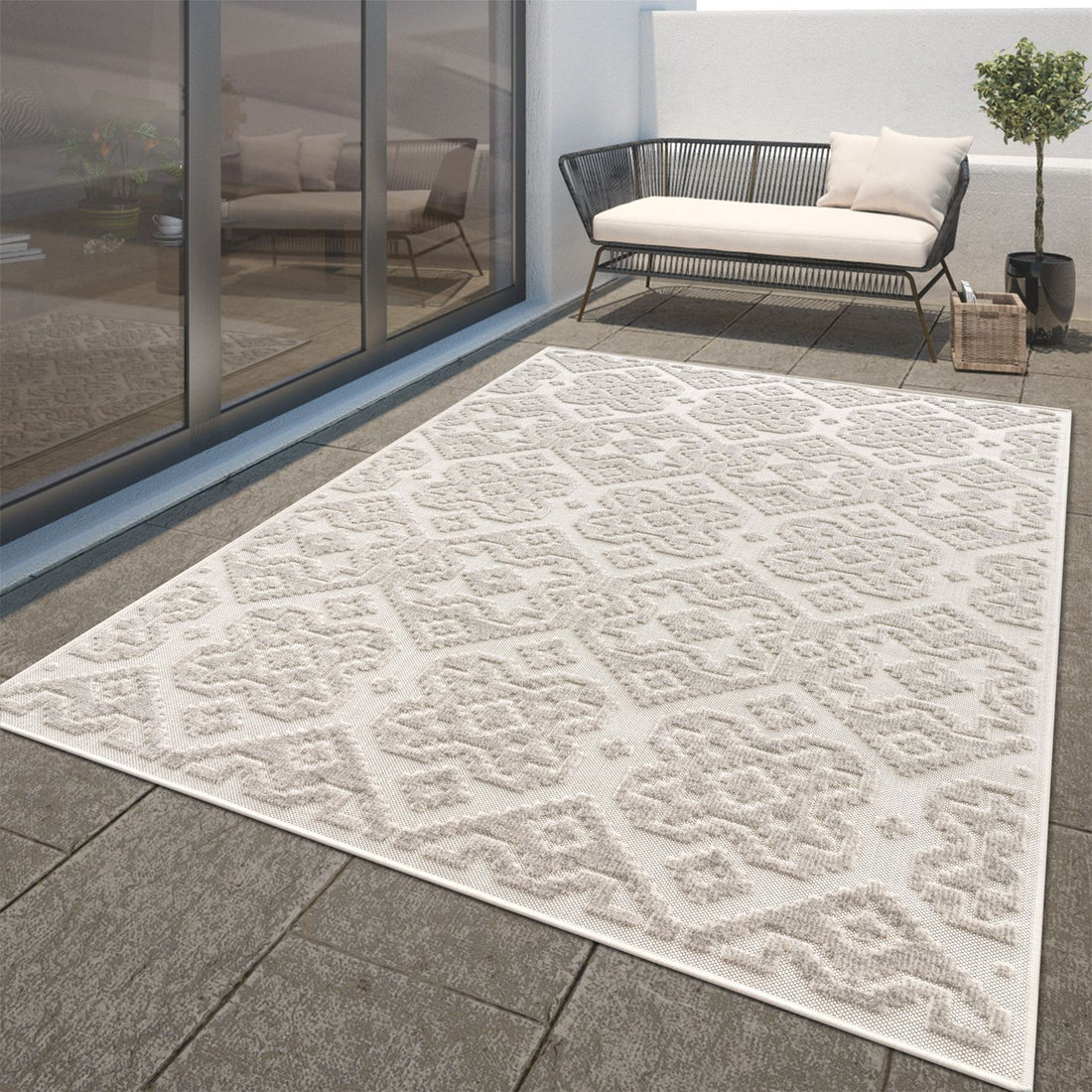 In- &amp; Outdoor Rug Marrakesh High/Low Effect Trellis in Cream