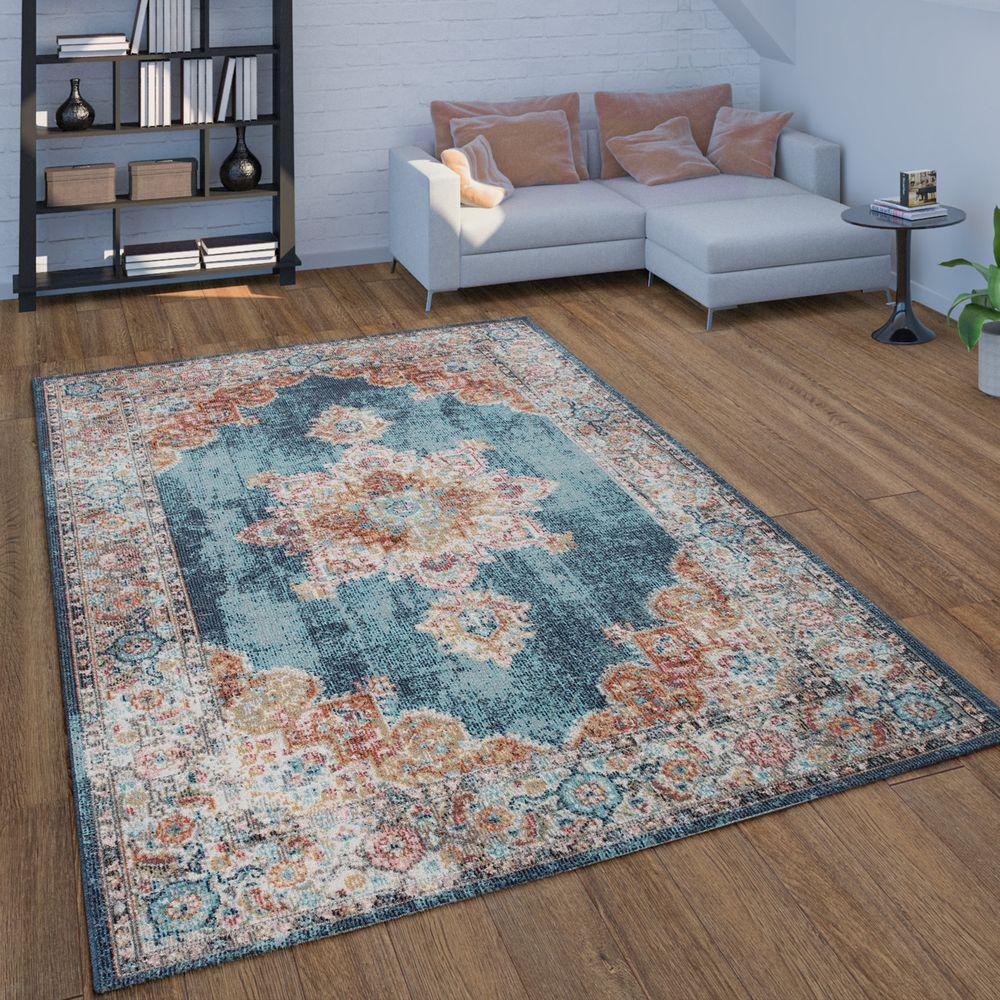 Indoor &amp; Outdoor Rug For Patio, Oriental Look In Blue