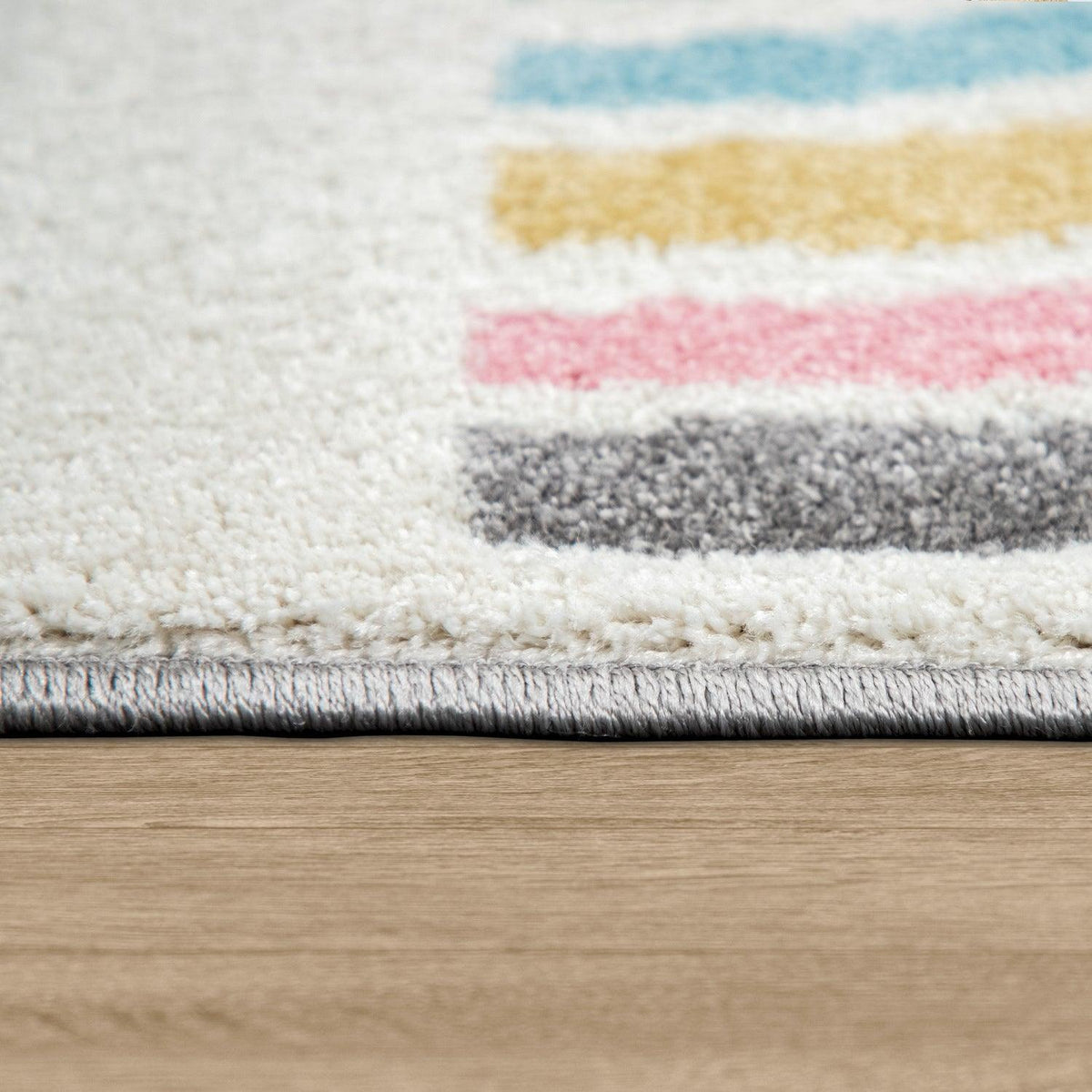 Kids Rug Cosmo with Rainbow &amp; Clouds in Colorful Pink