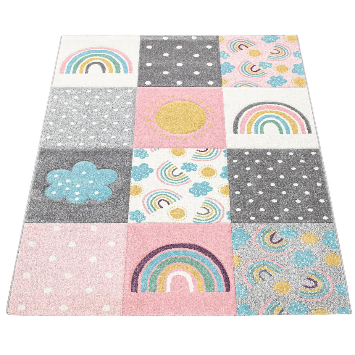 Kids Rug Cosmo with Rainbow &amp; Clouds in Colorful Pink