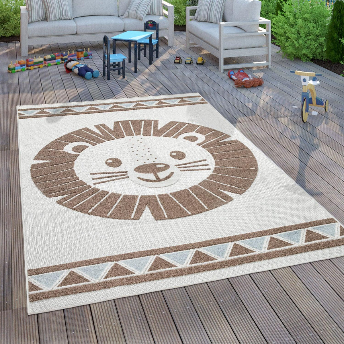 Kids Rug Tweet Happy Lion Play-Mat in Beige