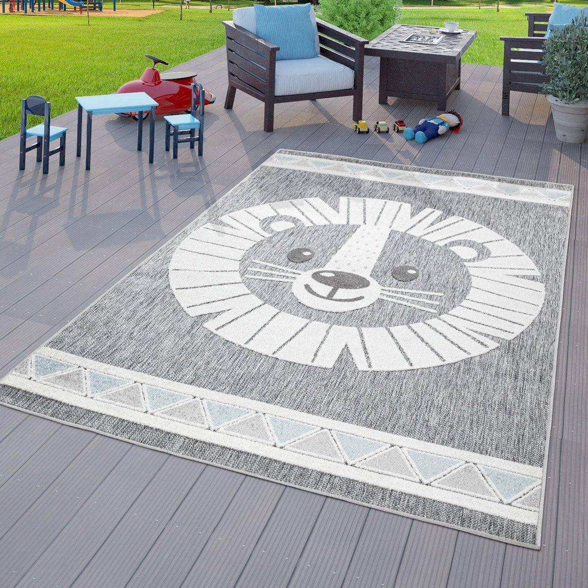 Kids Rug Tweet Happy Lion Play-Mat in Mottled Grey