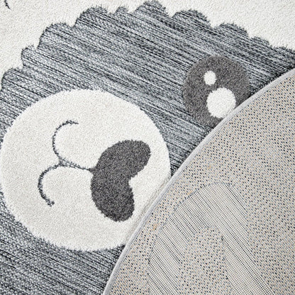 Kids Rug Tweet Round Play Mat Llama Motif in Mottled Grey