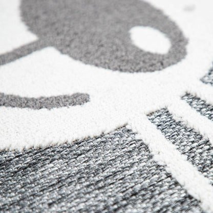 Kids Rug Tweet with Lion Face Round Play Mat in Grey