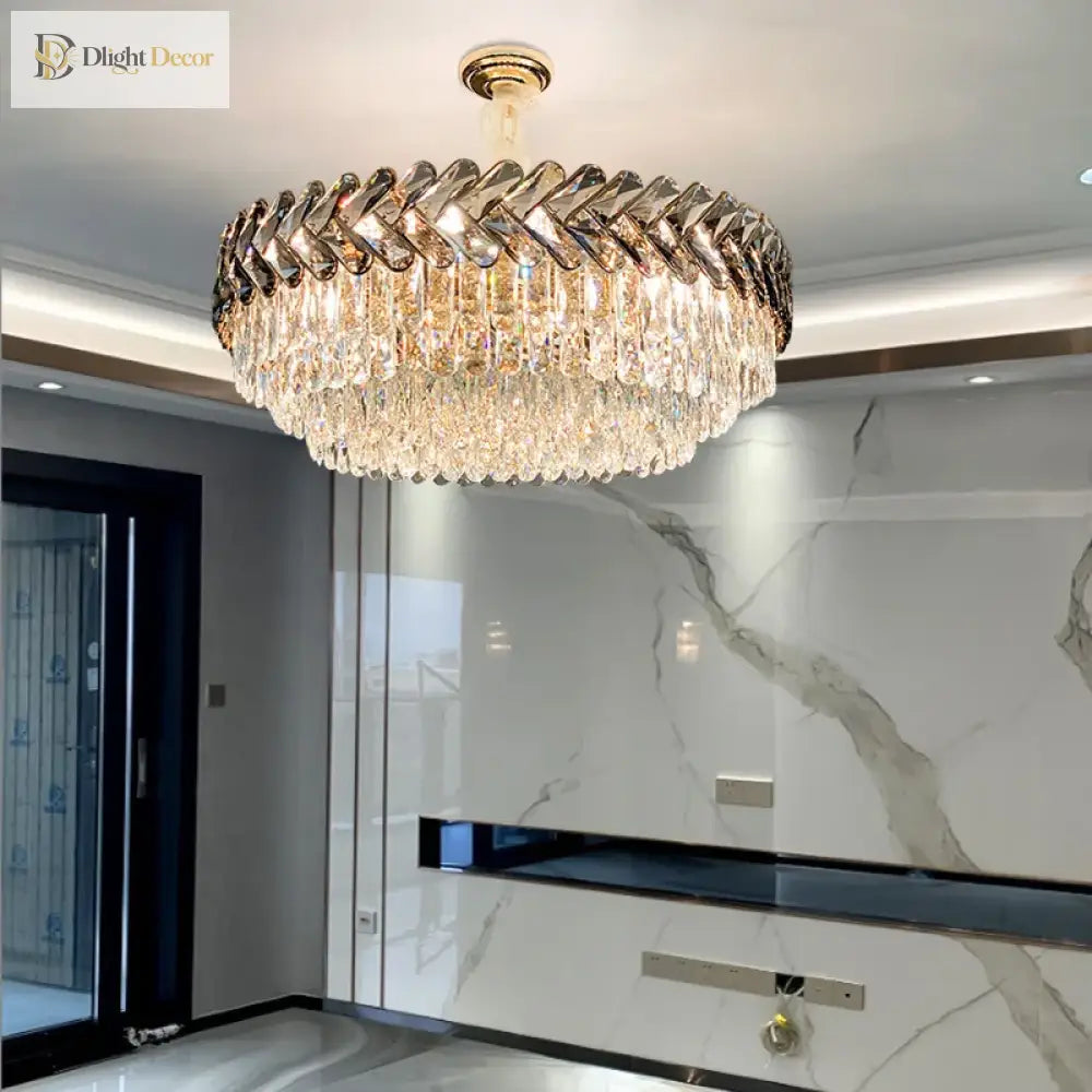 LED Crystal Gold Chandelier | Modern Living Room Lighting