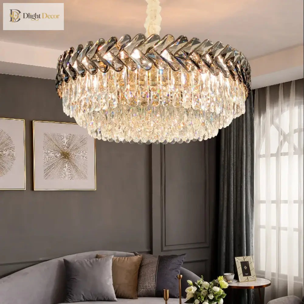 LED Crystal Gold Chandelier | Modern Living Room Lighting