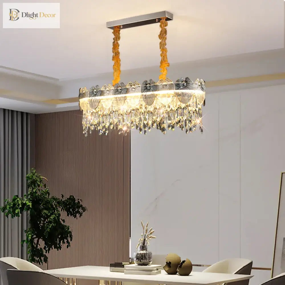 LED Modern Crystal Gold Chandelier | Kitchen Island Lighting