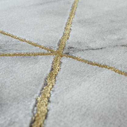 Marble Patten Area Rug in Gold Cream for Living Room with Contour Cut