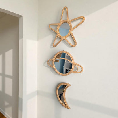 Rattan Moon Wall Mirror – Boho Space &amp; Mystical Kids Room Decor