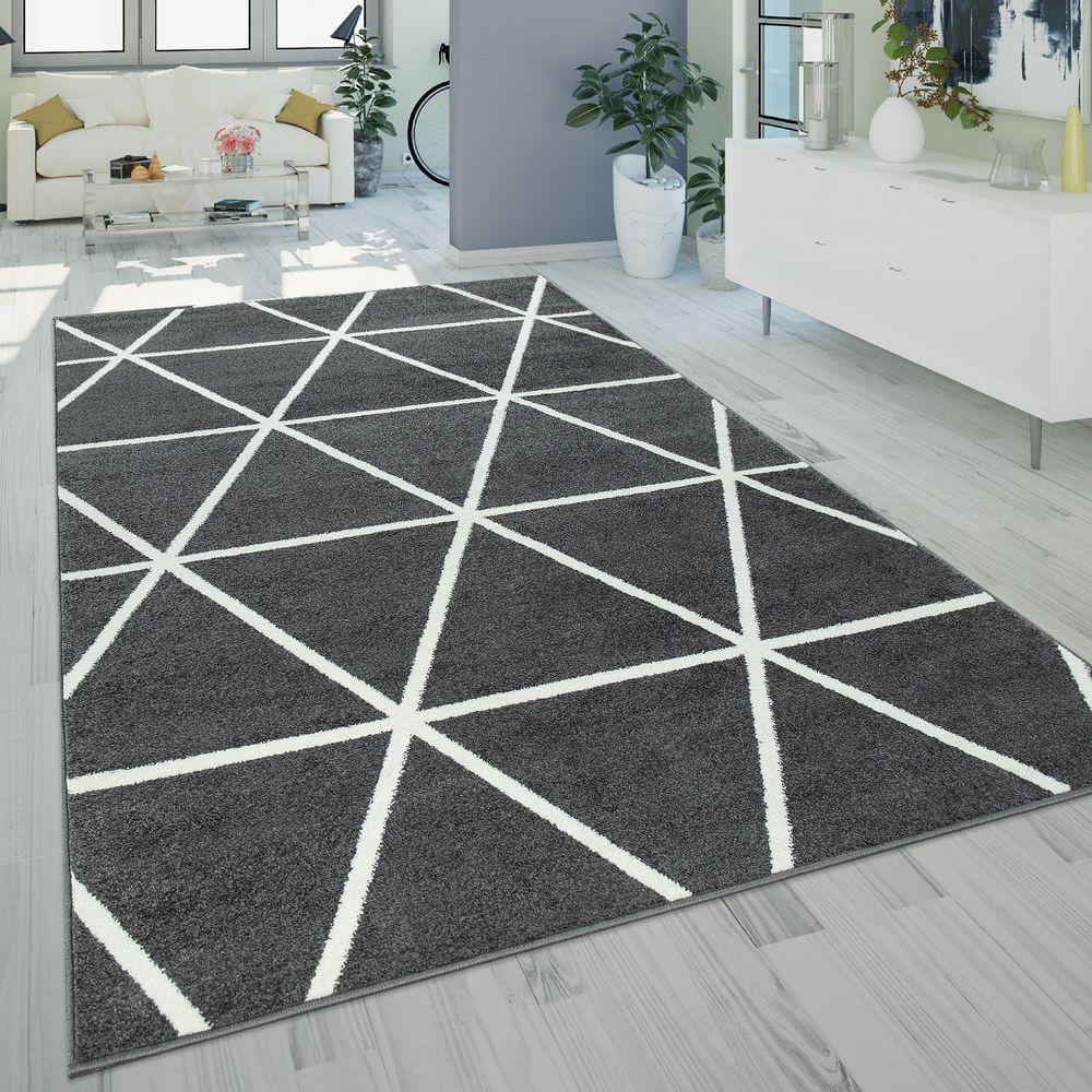 Modern Geometric Rug for Living-Room in Anthracite White