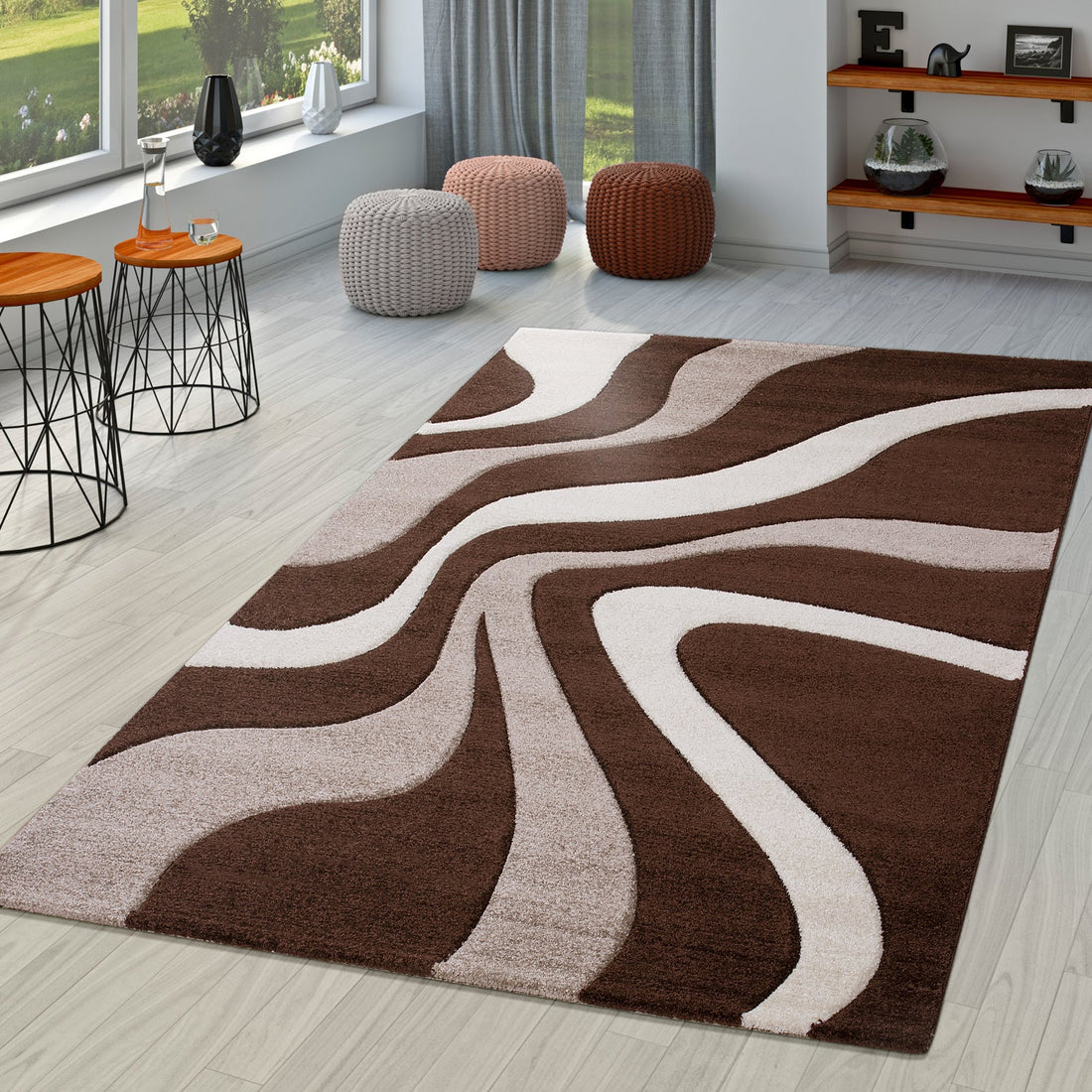 Area Rug Madeira Modern Wave Pattern - Brown Beige