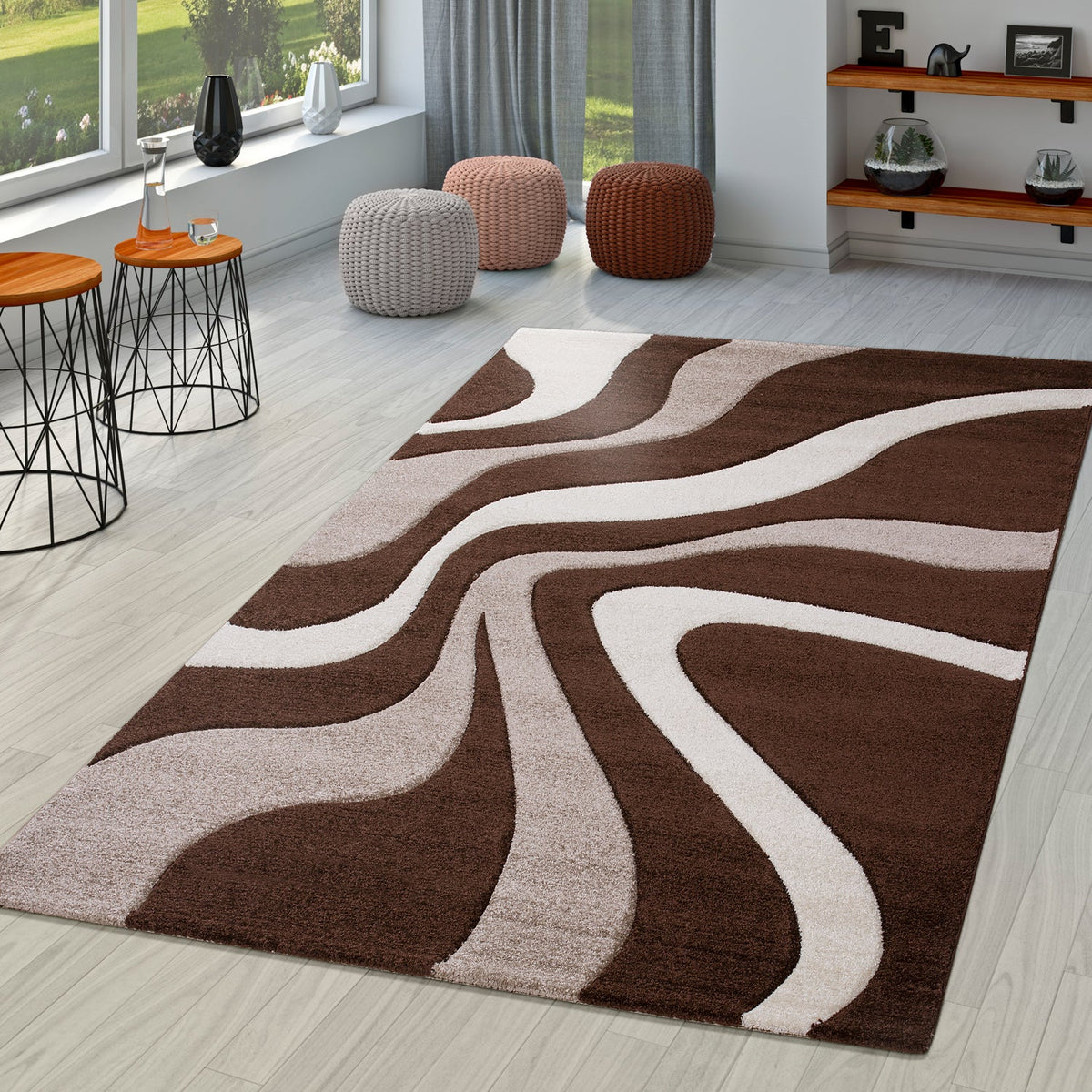 Area Rug Madeira Modern Wave Pattern - Brown Beige