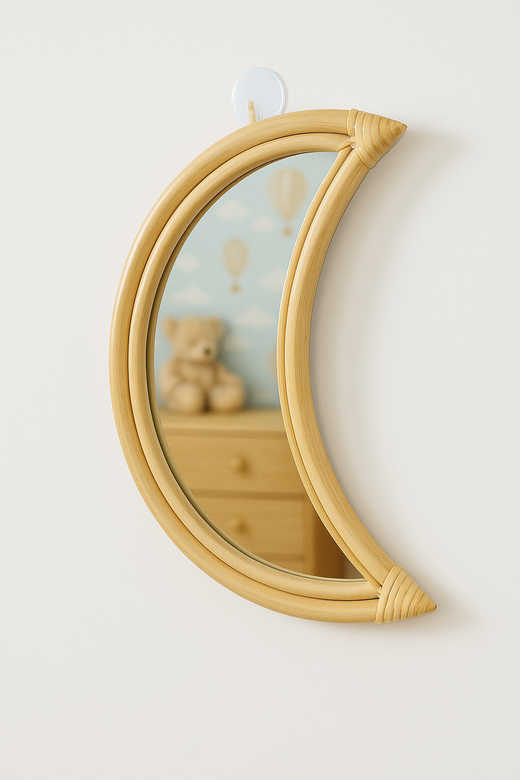 Rattan Moon Wall Mirror – Boho Space &amp; Mystical Kids Room Decor