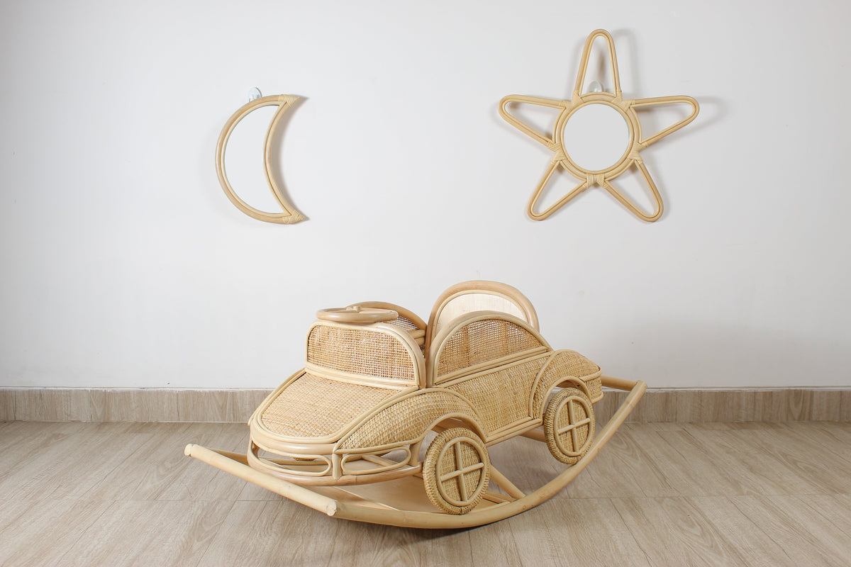 Rattan Moon Wall Mirror – Boho Space &amp; Mystical Kids Room Decor