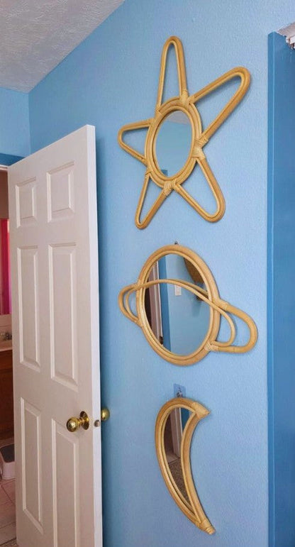 Rattan Moon Wall Mirror – Boho Space &amp; Mystical Kids Room Decor