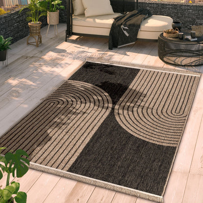 In- &amp; Outdoor Rug Cologne with Modern Lines Design in Beige Black