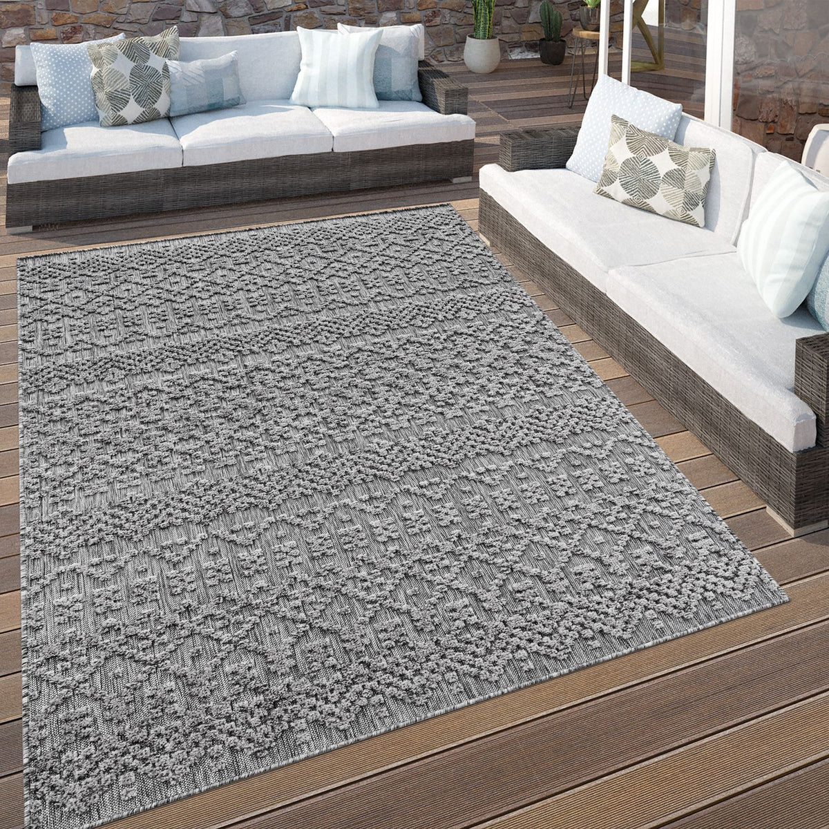 In- &amp; Outdoor Rug Marrakesh High/Low Effect Trellis in Anthracite