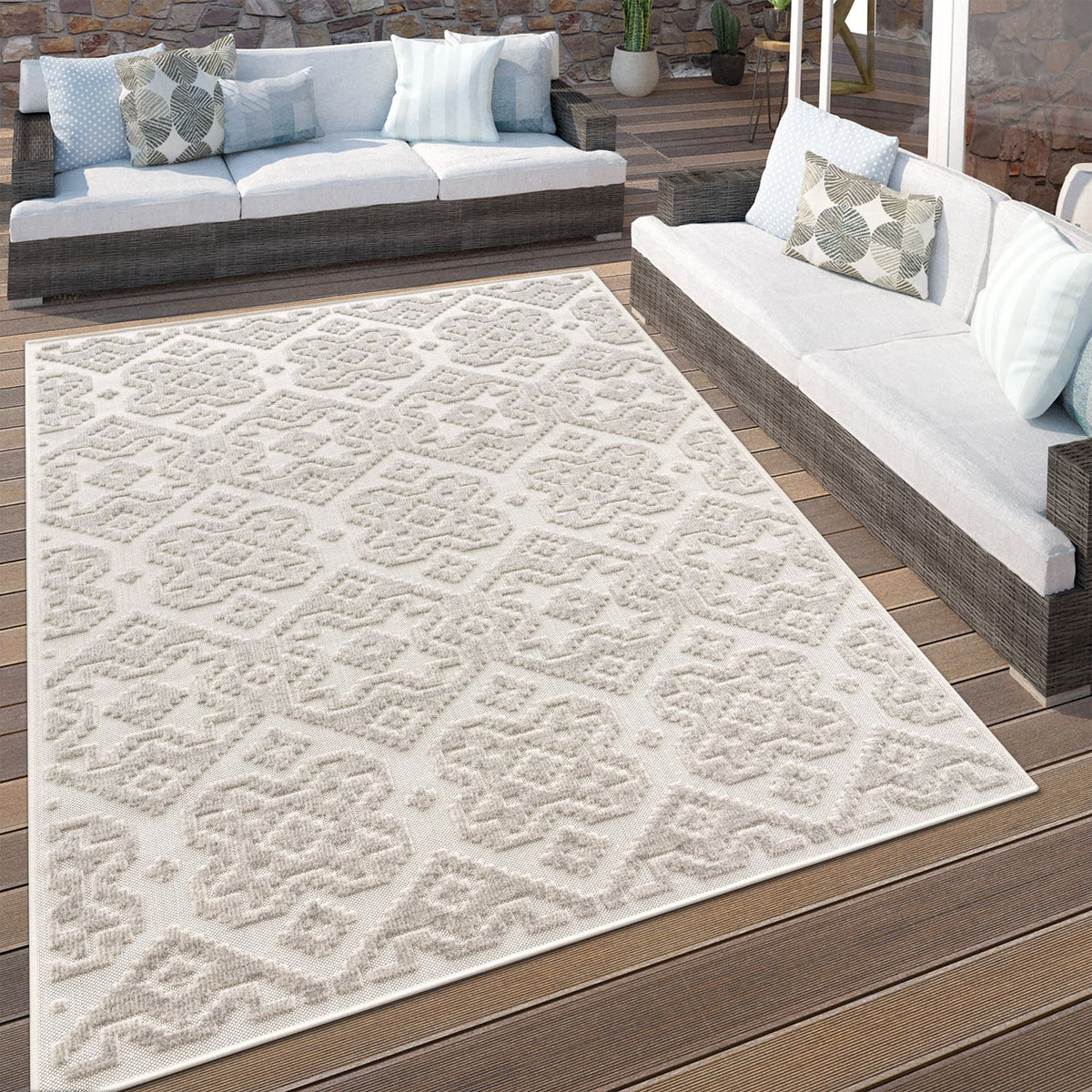 In- &amp; Outdoor Rug Marrakesh High/Low Effect Trellis in Cream