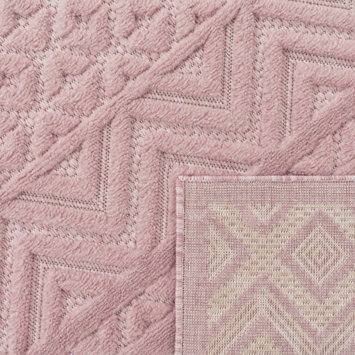 Indoor Outdoor Rug Livorno Boho High-Low Pattern In Pink