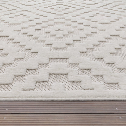 Indoor Outdoor Rug Livorno Trellis High-Low Pattern In Cream