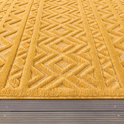 Indoor Outdoor Rug Livorno Boho High-Low Pattern In Yellow