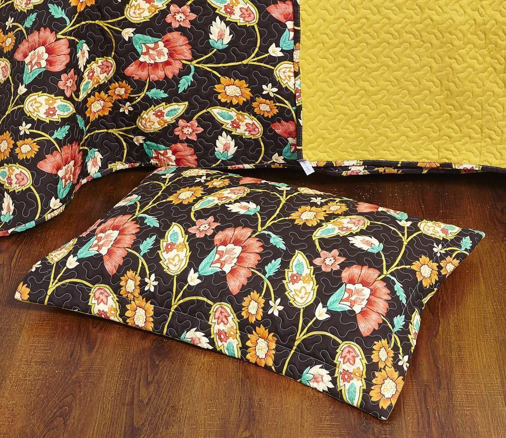 DaDa Bedding Marigold’s Floral Brown Yellow Botanical Garden Quilted Bedspread Set (HS-3330)