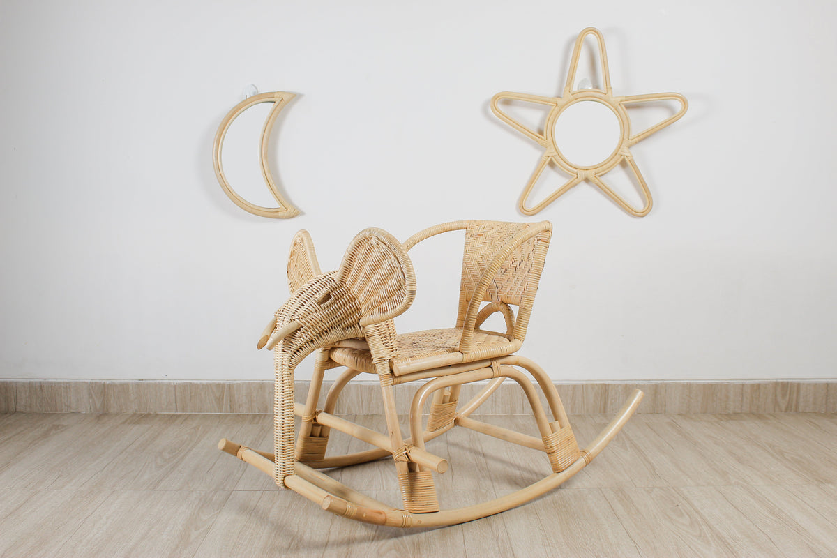 Rattan Moon Wall Mirror – Boho Space &amp; Mystical Kids Room Decor