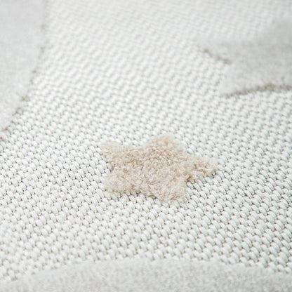 Round Kids Rug Tweet Cuddling Moon &amp; Stars - Cream Beige