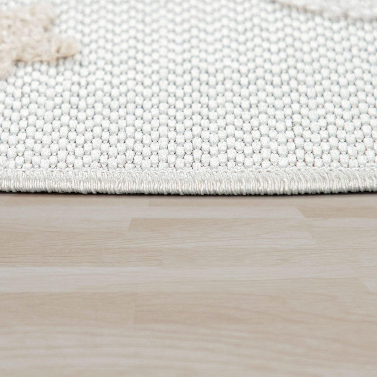 Round Kids Rug Tweet Cuddling Moon &amp; Stars - Cream Beige