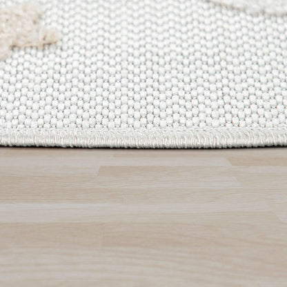 Round Kids Rug Tweet Cuddling Moon &amp; Stars - Cream Beige