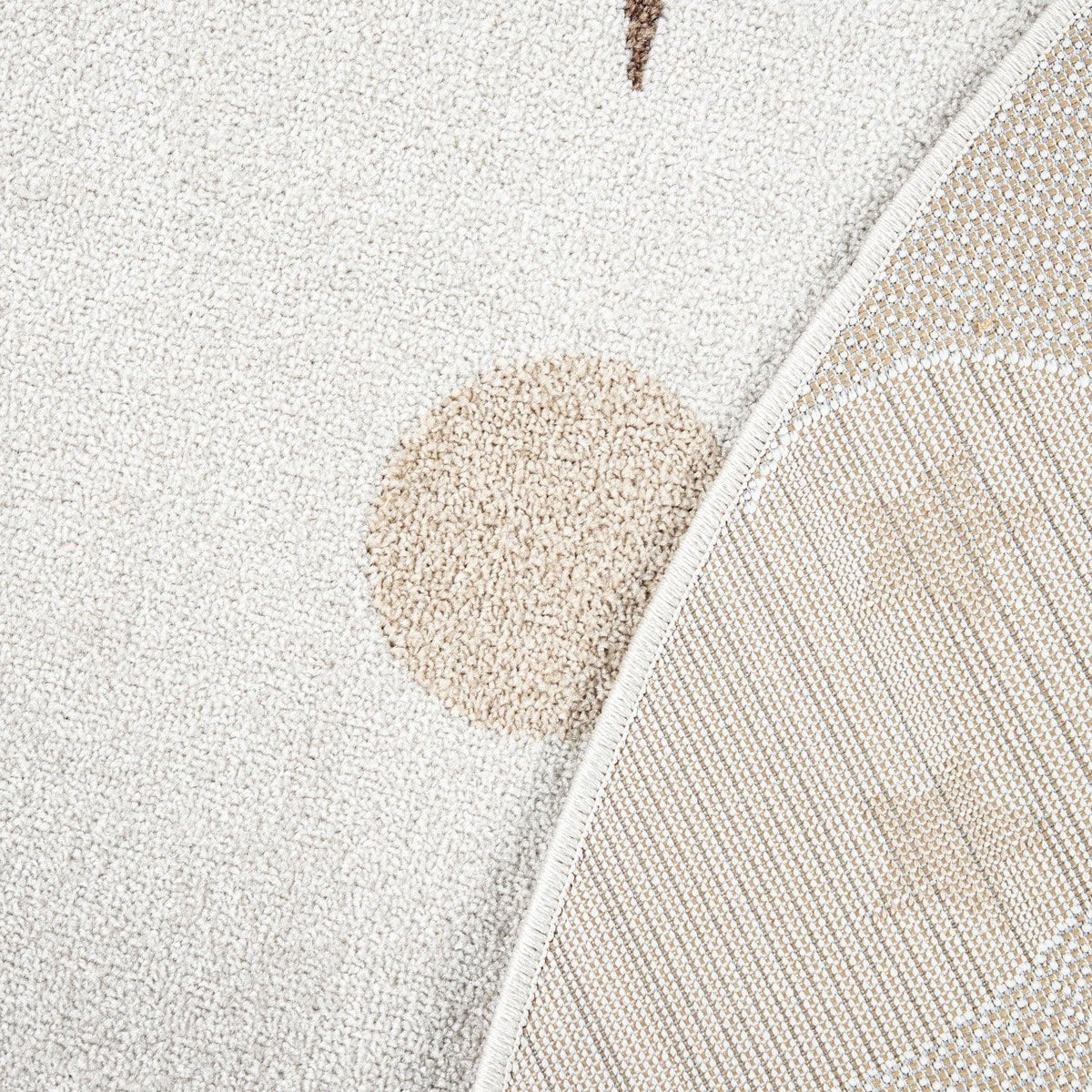 Round Kids Rug Tweet Cuddling Moon &amp; Stars - Cream Beige